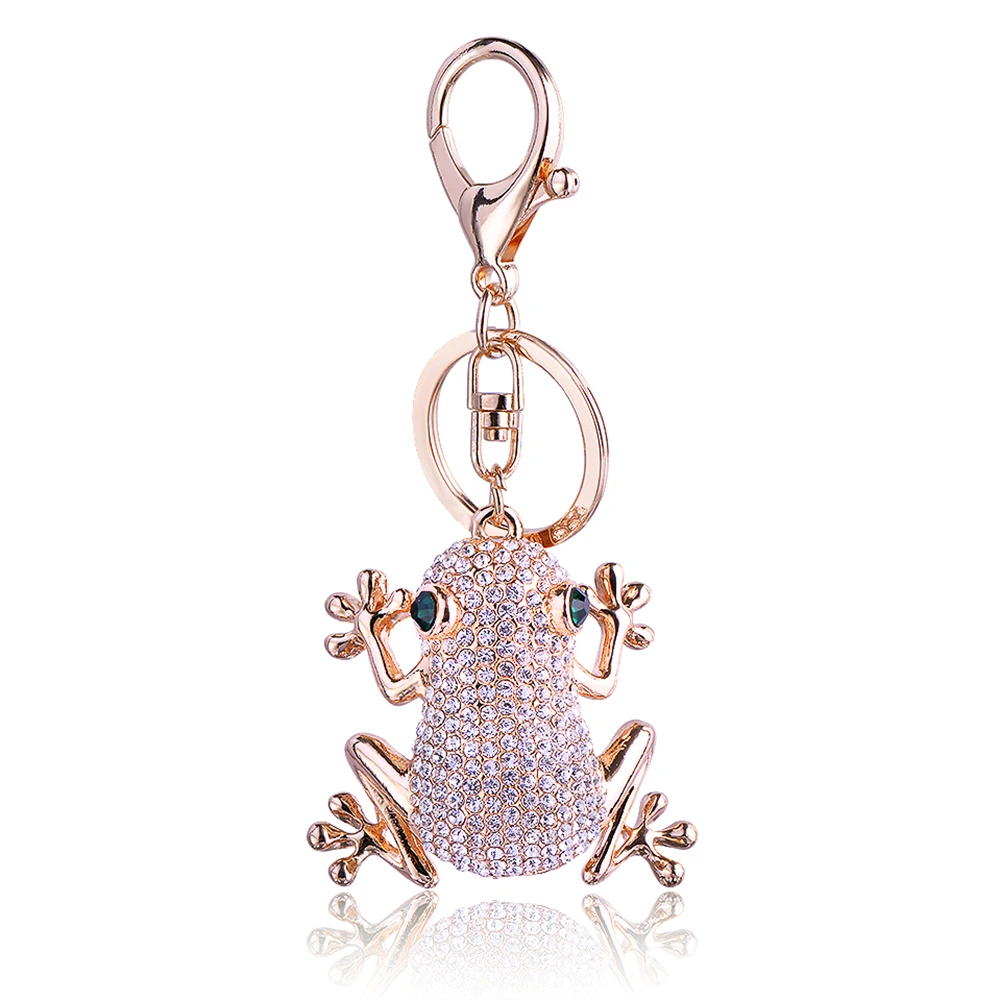 Classic Gold Color Frog Keychains Men Cars Keyring Cute Rhinestone
