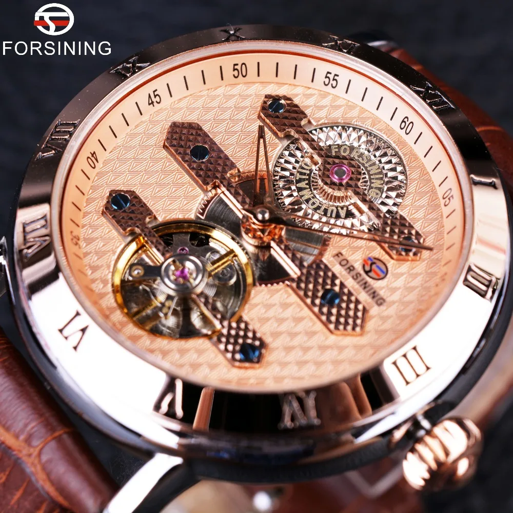 Forsining 2016 Tourbillion неясные дизайнерские розовые золотые элегантные ретро