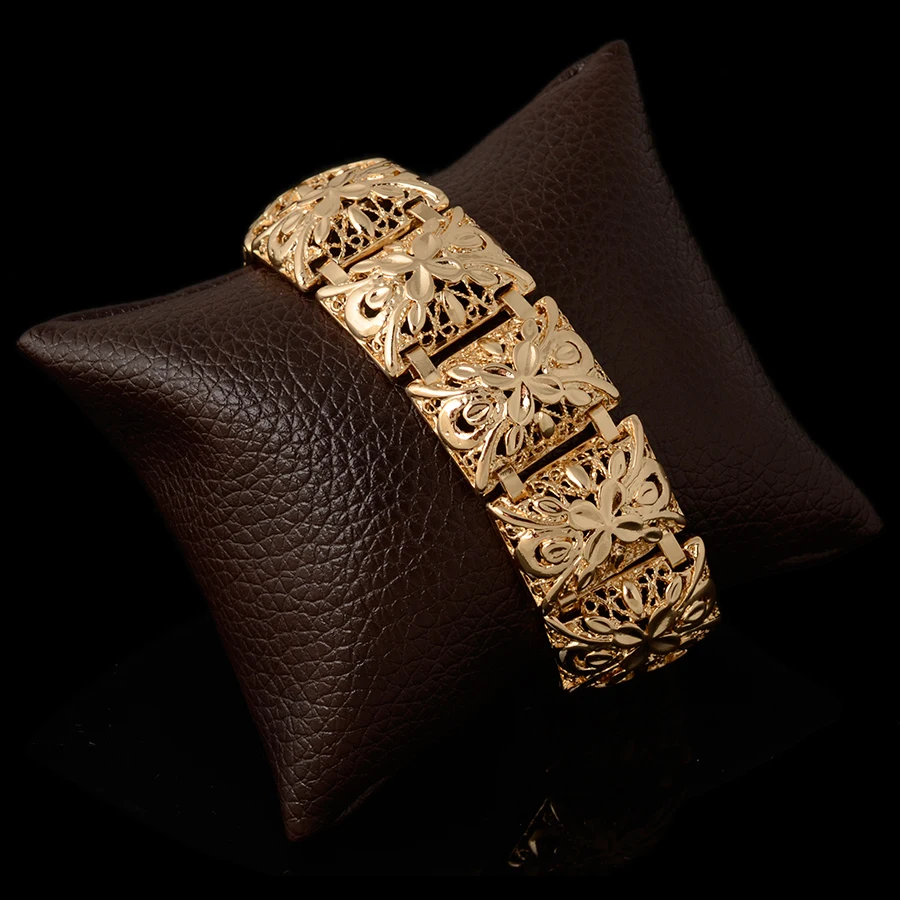 Charm Golden Women Men's Big Bracelets Dubai Gold Color Cuff Bangles