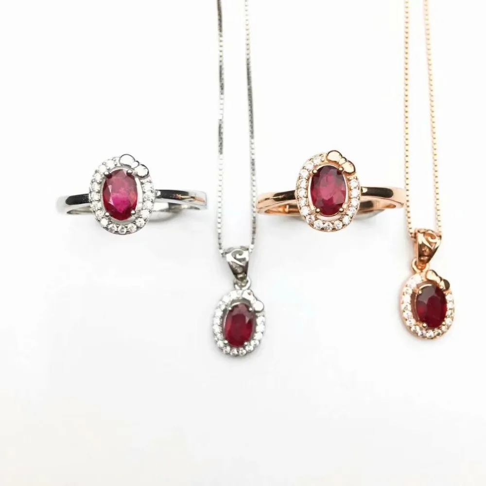 

shilovem 925 natural Natural Ruby pendants rings open gift fine Jewelry trendy women party plant new 4*6mm ctz040606agh
