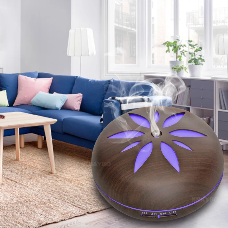 

550ml Ultrasonic Humidifier Essential Oil Diffuser Wood Grain Mist Humidifier LED Night Light for Office Home Bedroom
