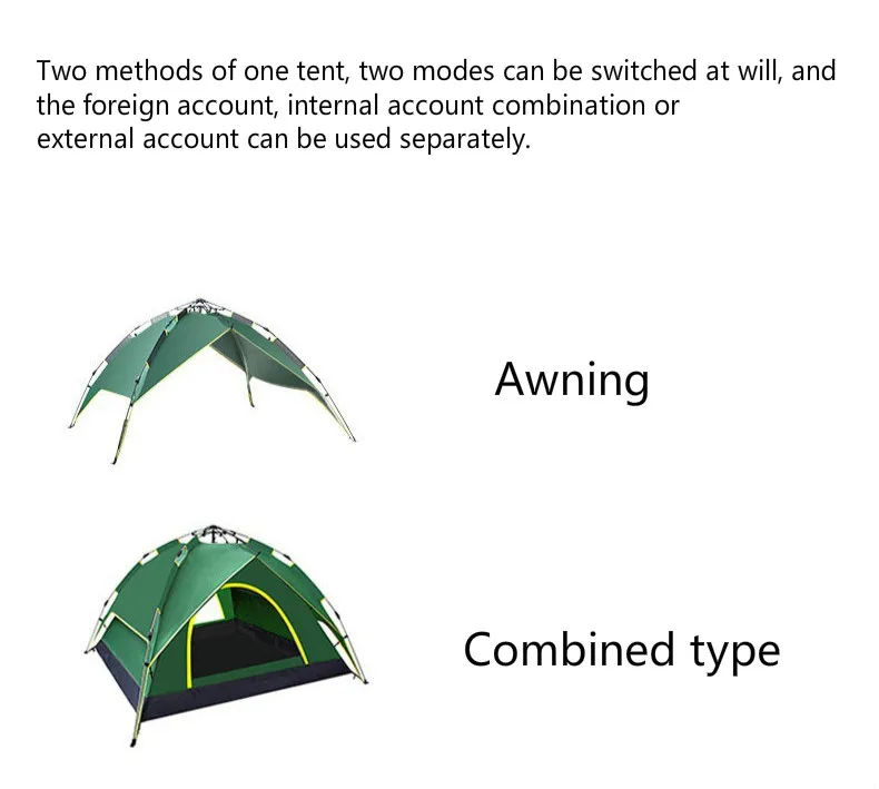 Outdoor Full-automatic Double-deck Tent Outdoor Tourism Tentlarge Tent Wild 3-4persons Garden Pergola Awning 215*215*140cm