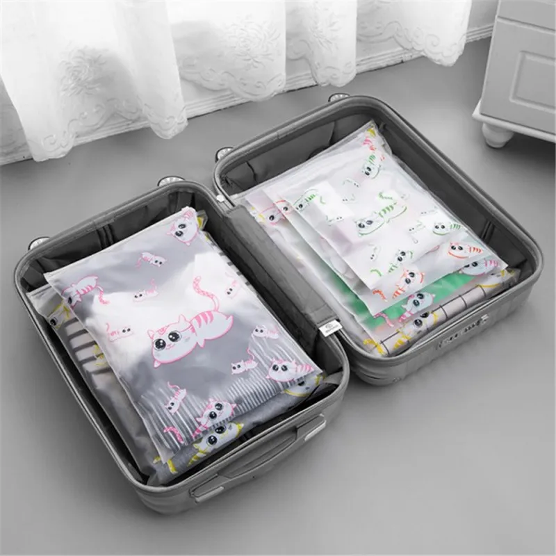 النساء للماء شفافة التجميل حقائب أدوات الزينة الاستحمام المنظم حقيبة التخزين جديد الكرتون القط PVC السفر المكياج كيس مزموم