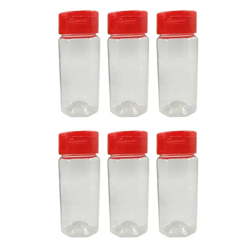 ROSENICE 6pcs Plastic Seasoning Bottle Spice Pot Pepper Shakers Salt Jar Condiment Can Cruet for Barbecue Kitchen(Red