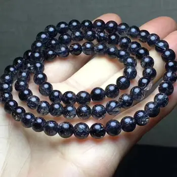 

free shipping Genuine Natural Black Rutilated Quartz Beads Long Bracelet Necklace 6.5mm AAA