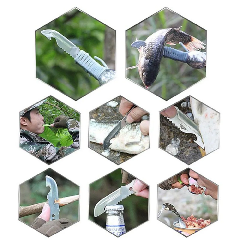 5in1 cuchara multifuncional acampar al aire libre herramienta abrebotellas cuchara silbando Kits de supervivencia Camping Gear accesorios de Camping