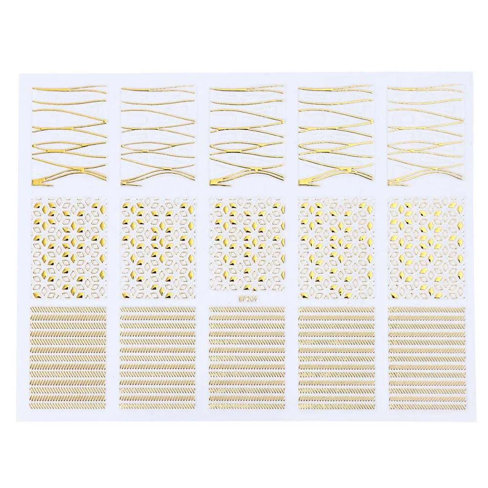 1 шт 3D наклейки для дизайна ногтей, переводные наклейки, золотые бронзовые Цветочные линии, красивый дизайн, маникюр, сделай сам, полые наклейки, SABP301-316 - Цвет: BP309