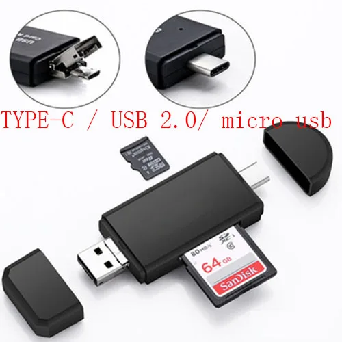 Картридер 3 в 1 micro USB Type C высокоскоростной 2 0|Устройства для чтения и записи