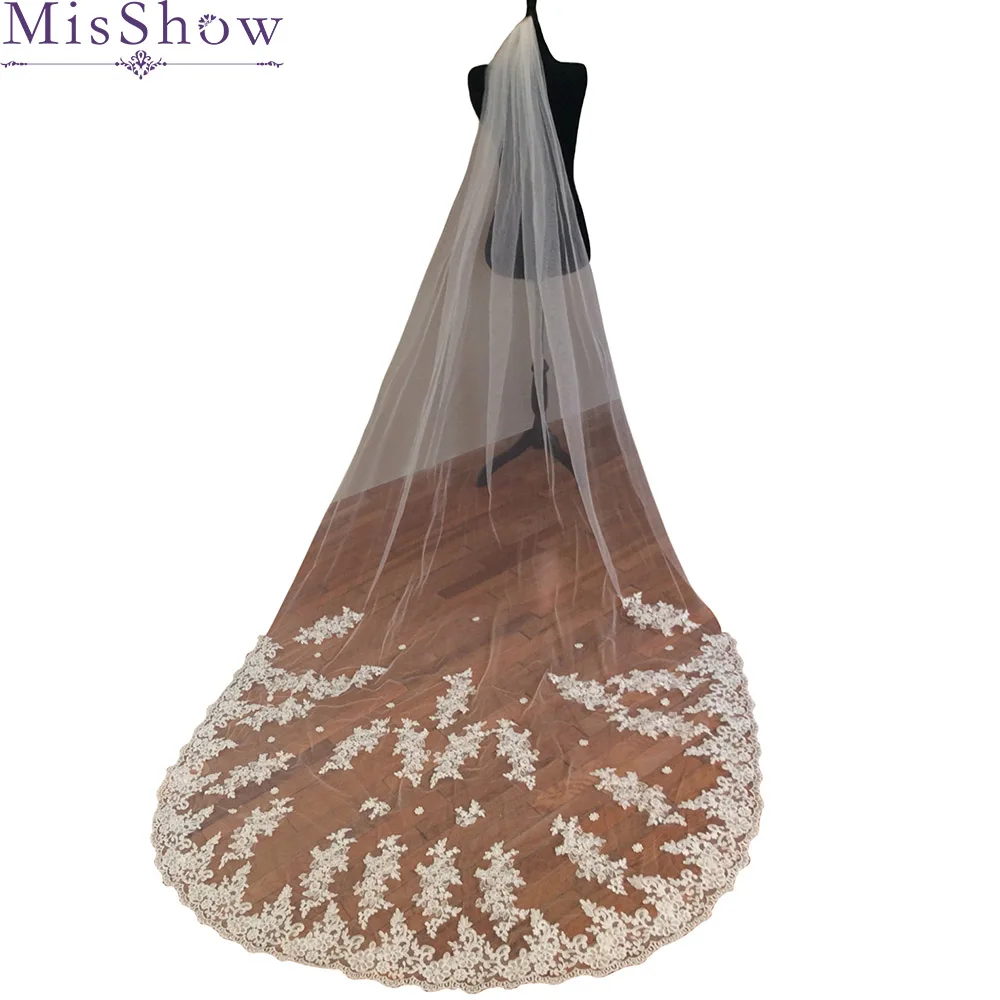 2019 New White Ivory Cathedral Wedding Veils voile mariage 3 Meter Long Applique Edge Bridal Veil with Comb Wedding Accessories 2019 New White Ivory Cathedral Wedding Veils voile mariage 3 Meter Long Applique Edge Bridal Veil with Comb Wedding Accessories