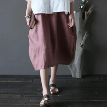Новинка, повседневные юбки, летние женские льняные тонкие дышащие удобные мягкие свободные юбки темно-синего и черного цвета