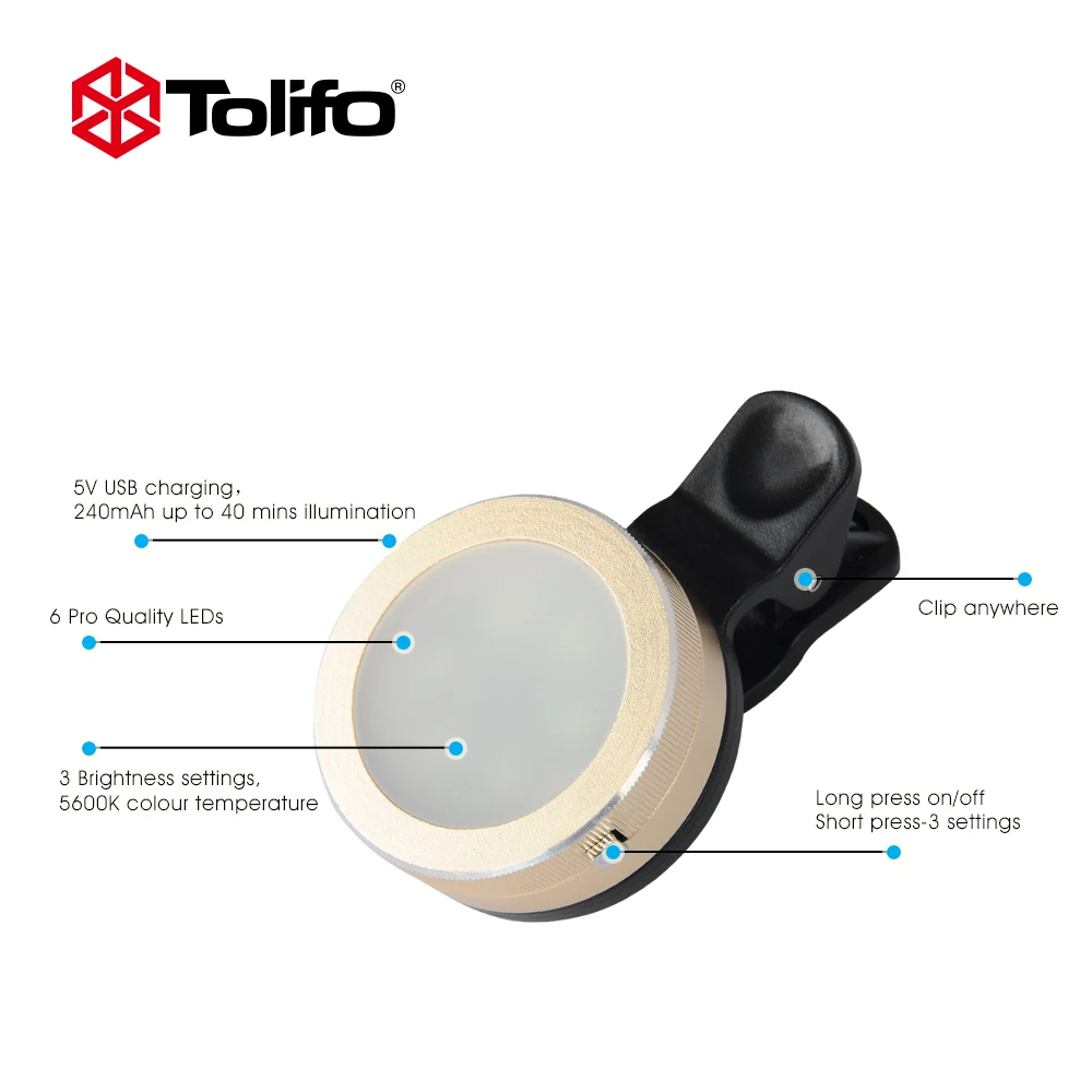 Лампа для селфи Tolifo HF0601 светодиодная лампа золотого цвета смартфона светящаяся
