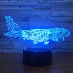 ИК плоскости 3D ночник светодио дный Иллюзия Jet 3 лампы светодио дный 7 цветов Изменение USB удаленного сенсорный выключатель Спальня
