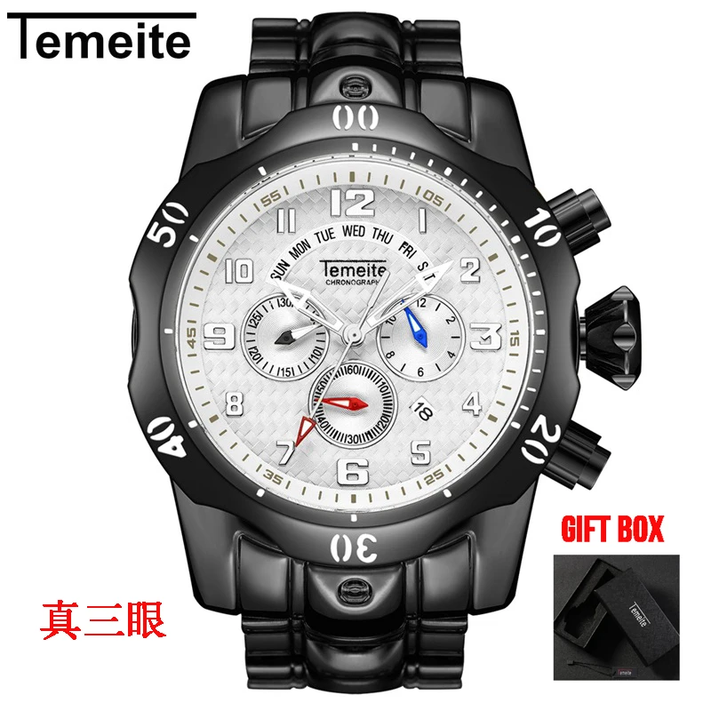 Мужские часы Temeite Топ бренд класса люкс дизайн золотые кварцевые часы мужские спортивные водонепроницаемые мужские наручные часы Relogio Dourado Masculino - Цвет: Temeite 11 with box