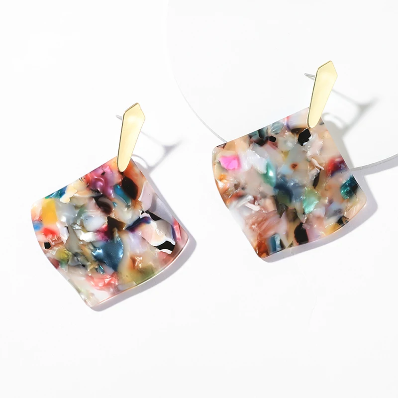 

Hot Sale Colorful Acrylic Drop Dangle Earring for Women Fashion Geometric Square Statement Jewelry Acetate Brincos 2019