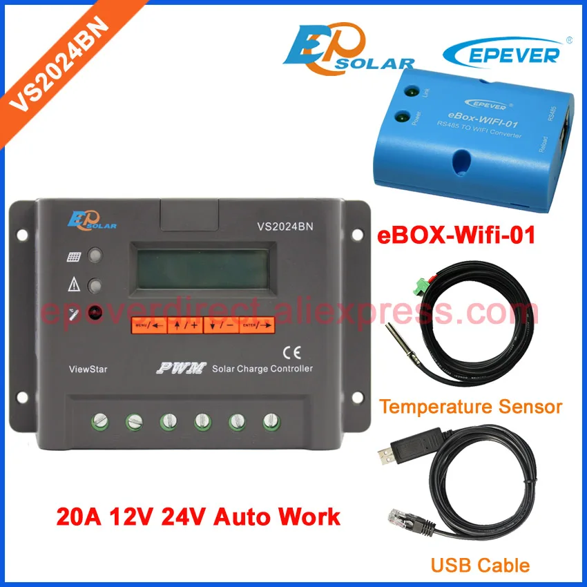

24V 20A Solar controller wifi BOX with two cables USB cable and temperature sensor VS2024BN 20amp EPSola/EPEVER