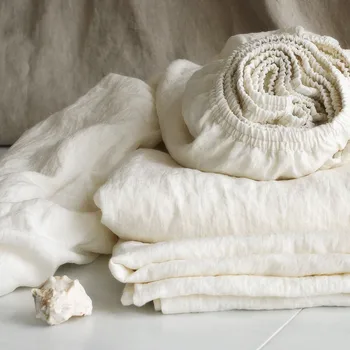 

Fitted Sheet Full 100% Linen Wrinkle Fade and Stain Resistant Soft and Breathable Sheet with Deep Pocket Full White