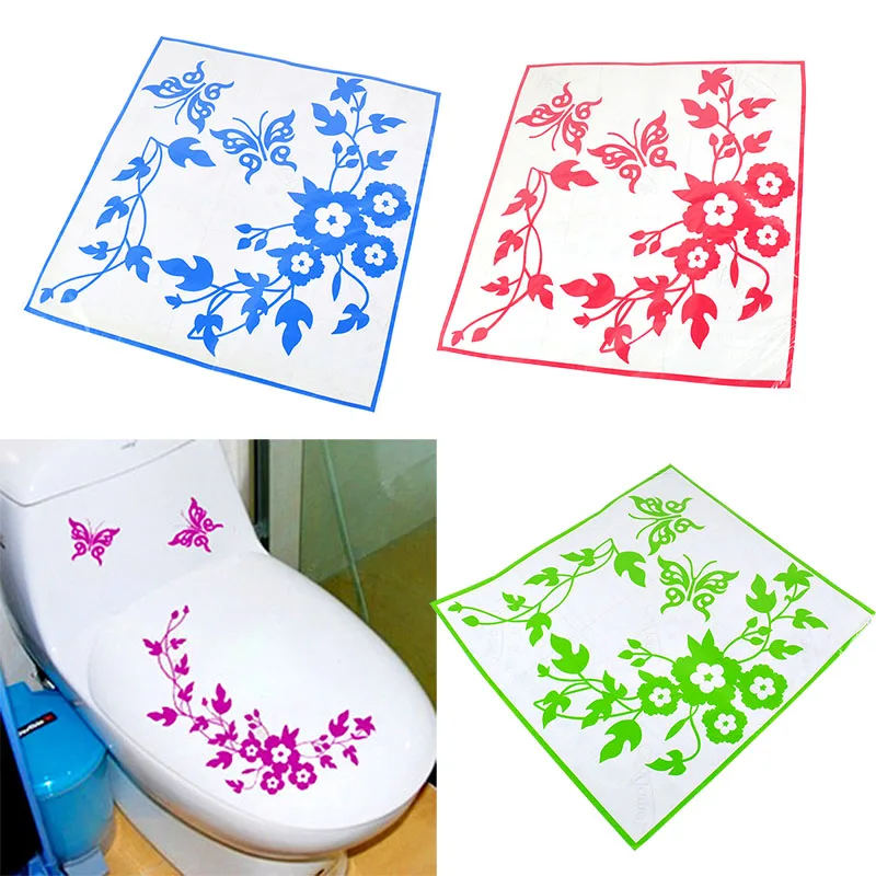 Butterfly Flower Toilet Seat Cover Sticker Wall Decor Sticker Decals