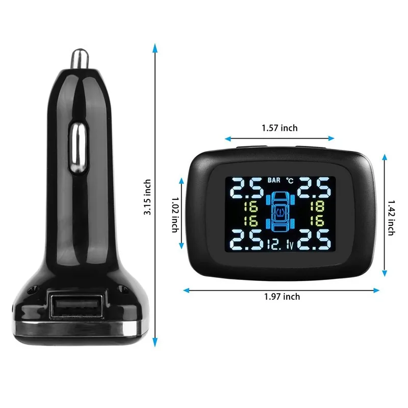 Автомобильный TPMS диагностический инструмент Система контроля давления в шинах Предупреждение давления и usb зарядным портом и дисплеем напряжения