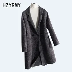 Hzyrmy Otoño Nueva Mujer Abrigo de Lana de Cachemira Suelto con Cuello en V Larga Moda de Invierno de Doble Cara Tela de Lana Gruesa Capa Caliente Femenina Hzyrmy Otoño Nueva Mujer Abrigo de Lana de Cachemira Suelto con Cuello en V Larga Moda de Invierno de Doble Cara Tela de Lana Gruesa Capa Caliente Femenina