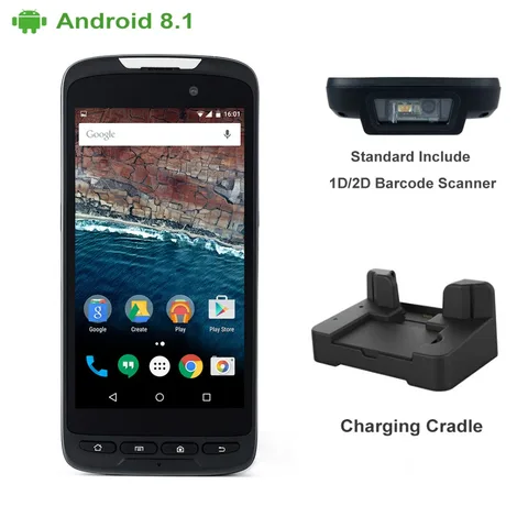 Tela de Toque Scanner de Código de Barras sem Fio com Wi-fi Handheld Android Nfc 2d Pistola Cradle Barcode Bluetooth Gps Leitor 4g Pda 8.1
