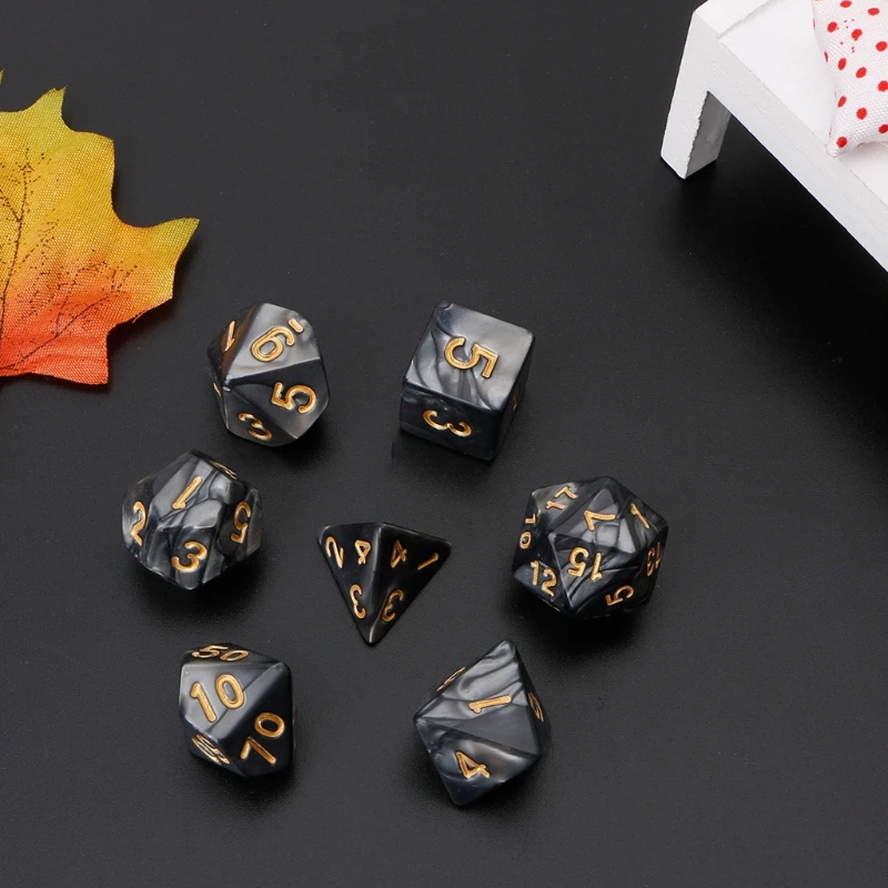 7 шт многогранные кости золотые цифры для драконов Pathfinder D20 D12 2xD10 D8 D6 D4|Кубики| |