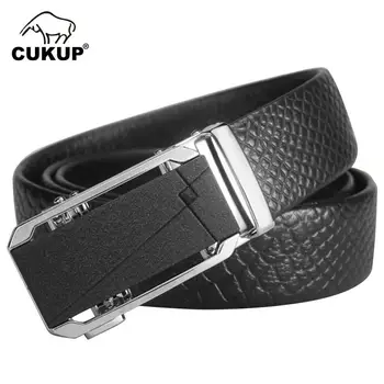 

CUKUP Men's Automatic Buckle Metal Belts Quality Crocodile Pattern Black Genuine Casual Accessories Belt Men 35mm Width ZDCK209