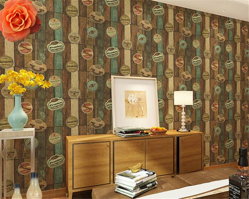 

beibehang American Wooden 3d Wallpapers Retro Wooden Cafe Wallpaper Walls Nostalgic Letters Bar papel de parede papier peint