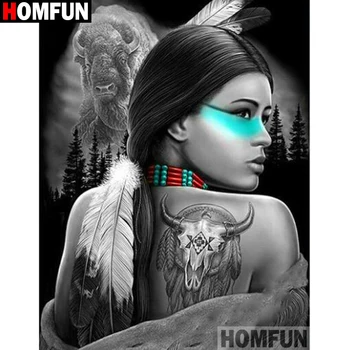 

HOMFUN Paint With Diamond Embroidery "Cow feather beauty" Diamond Painting Full Square Round Picture Of Rhinestone Decor A19209