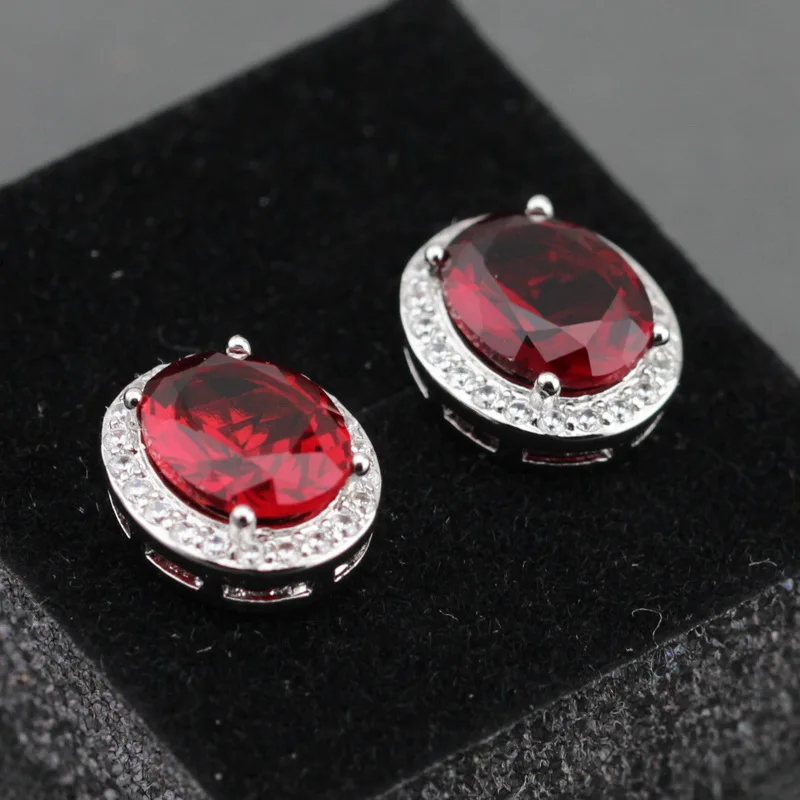 Ослепительный Классический круглый красный, гранатовый, серебряное покрытие Женские Ювелирные серьги-гвоздики подарочная упаковка ED28