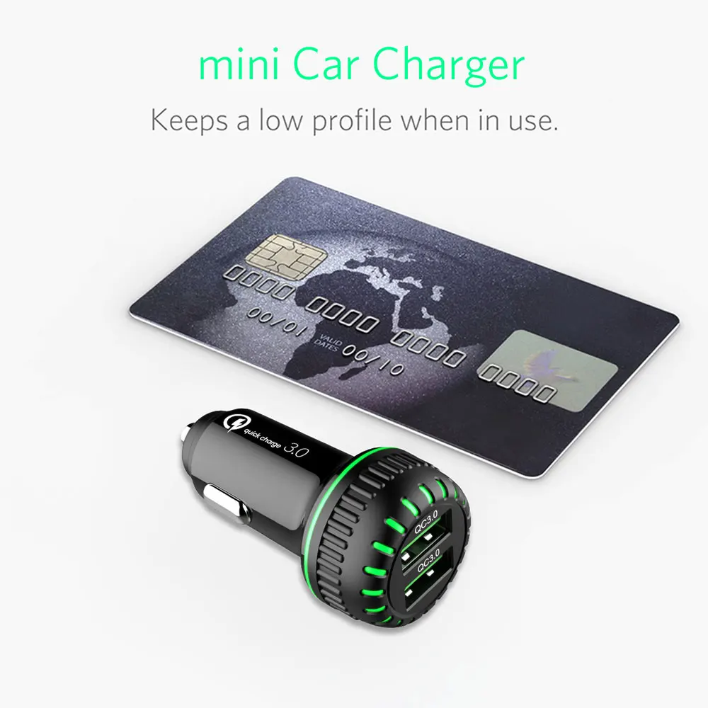 Двойной QC 3,0 Halo автомобиля Зарядное устройство автомобиля прочный двойной USB Зарядное устройство для авто с светодиодный свет
