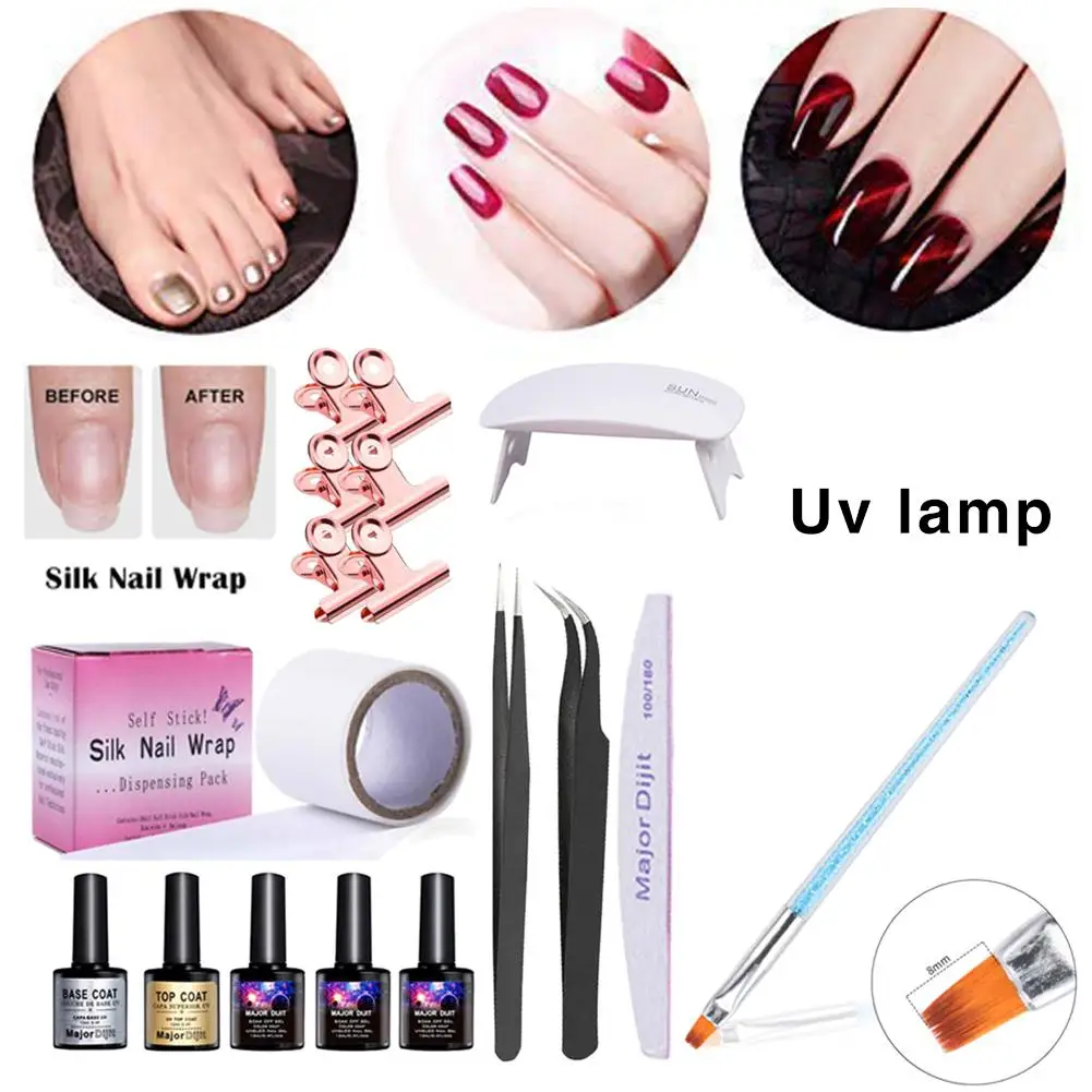 Fiberglass Silk Wrap Nail Kit Nail Art Extension Gel Equipment Fibernails Building UV Lamp Tool Coat Tweezers Brush Nail File