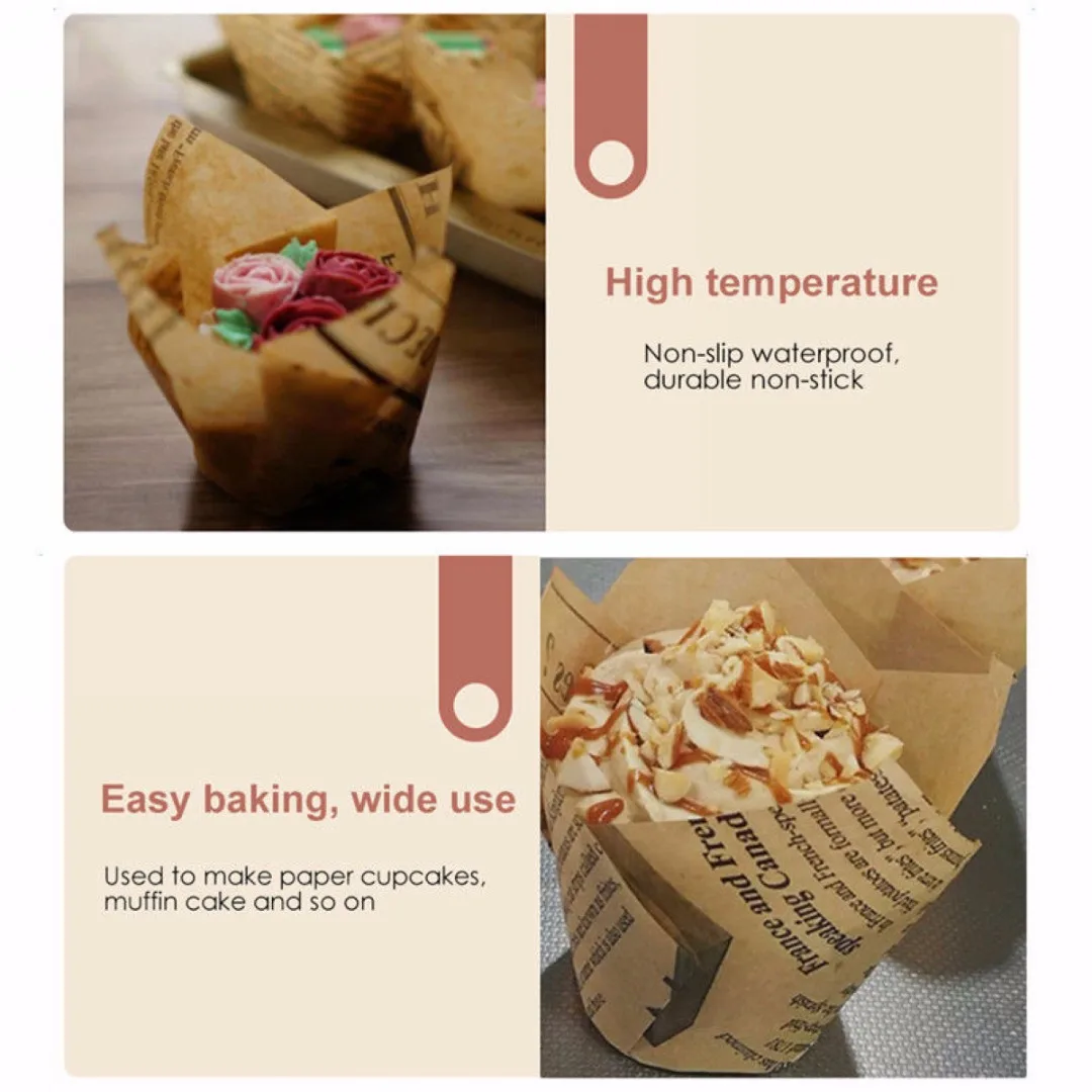 JX-LCLYL 50Pcs DIY Tulips Cupcake Liners Paper Cake Baking Cup Muffin Cases Weeding Party