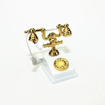 

1:12 Miniature Phone Model Alloy Vintage Retro Rotary Telephone Dollhouse Decoration Accessories S7JN