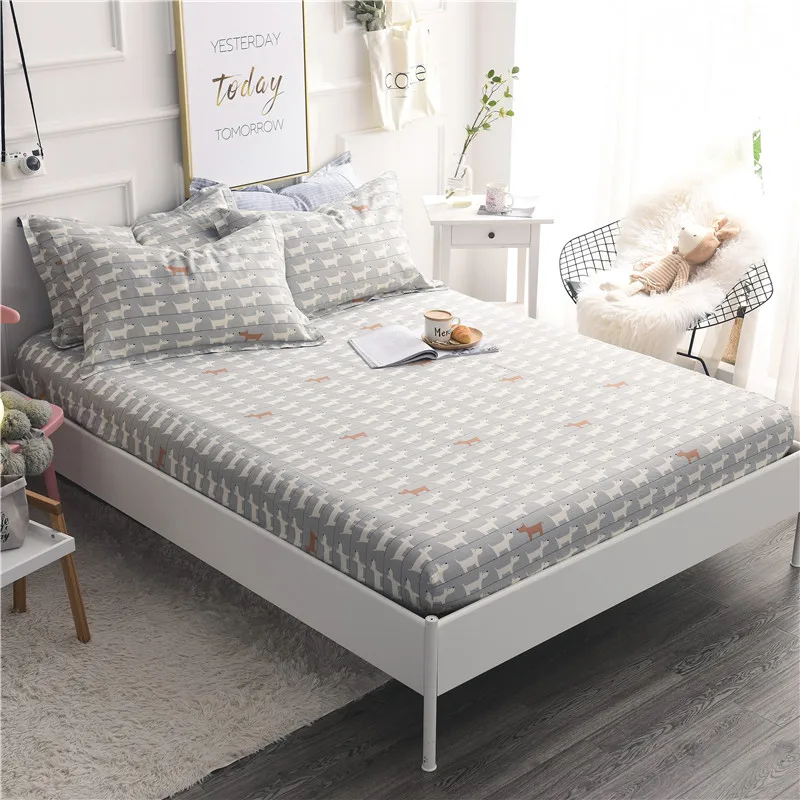 

Cute White Yellow Dog Pattern Home Textile Bed Sheet Set 100% Cotton Bedding Set 3Pcs Sheet Fitted Sheet Pillowcase Twin Size