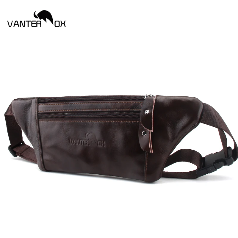 

VANTER OX Cow Leather Men Or Women Waist Bag New Casual Small Male Waist Packs For Cell Phone And Credit Cards Travel Chest Bag