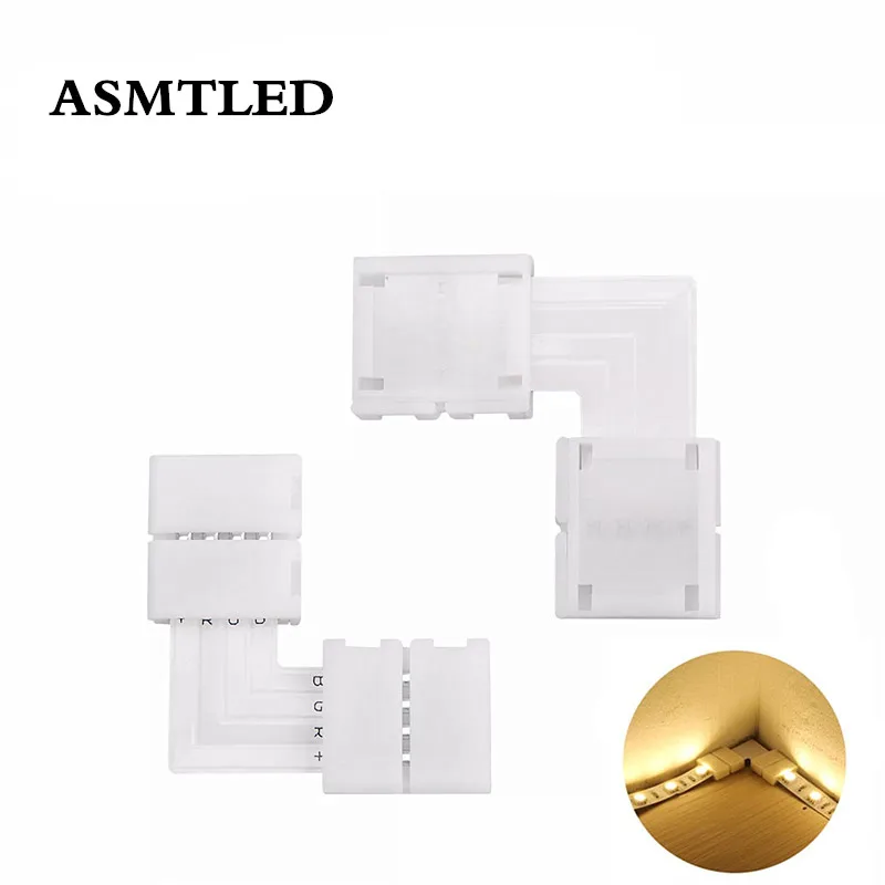 

5Pcs 4-pin 10mm Solderless Clip-on Coupler Connector 2Pin 8mm 2Pin 10mm L/T/X Shape For 5050 3528 Single Color RGB LED Strip