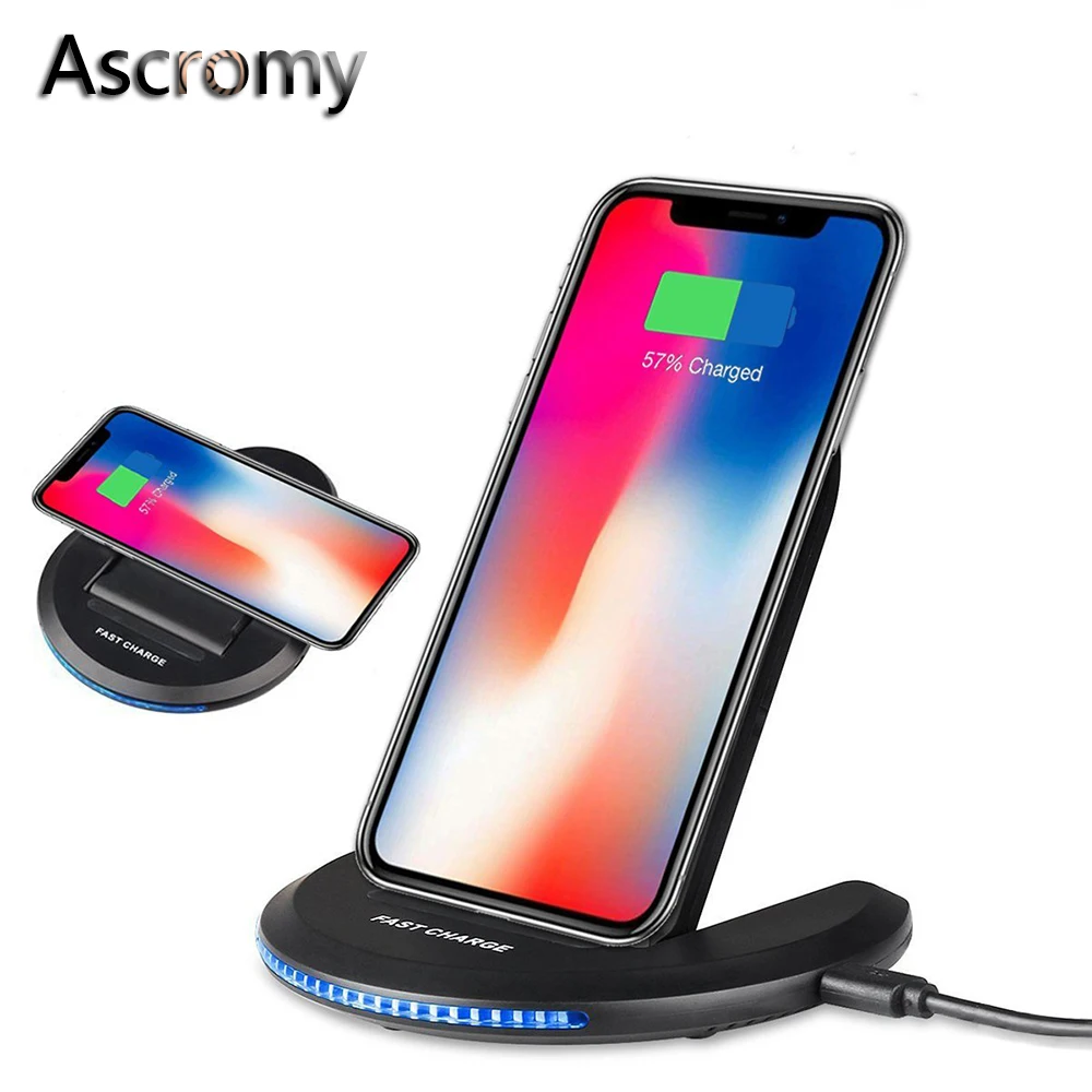 Ascromy Fast Wireless Charging Foldable Pad Stand for Samsung Galaxy Note 8 S8 Plus iPhone 8 Plus X 10 Cordless Charger Station (1)