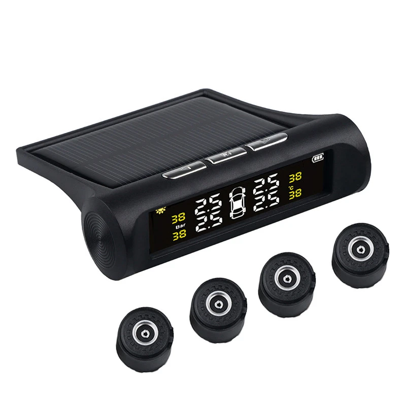 External 4 Sensors Solar USB TPMS Car Tire Tyre Pressure Gauge Monitoring System