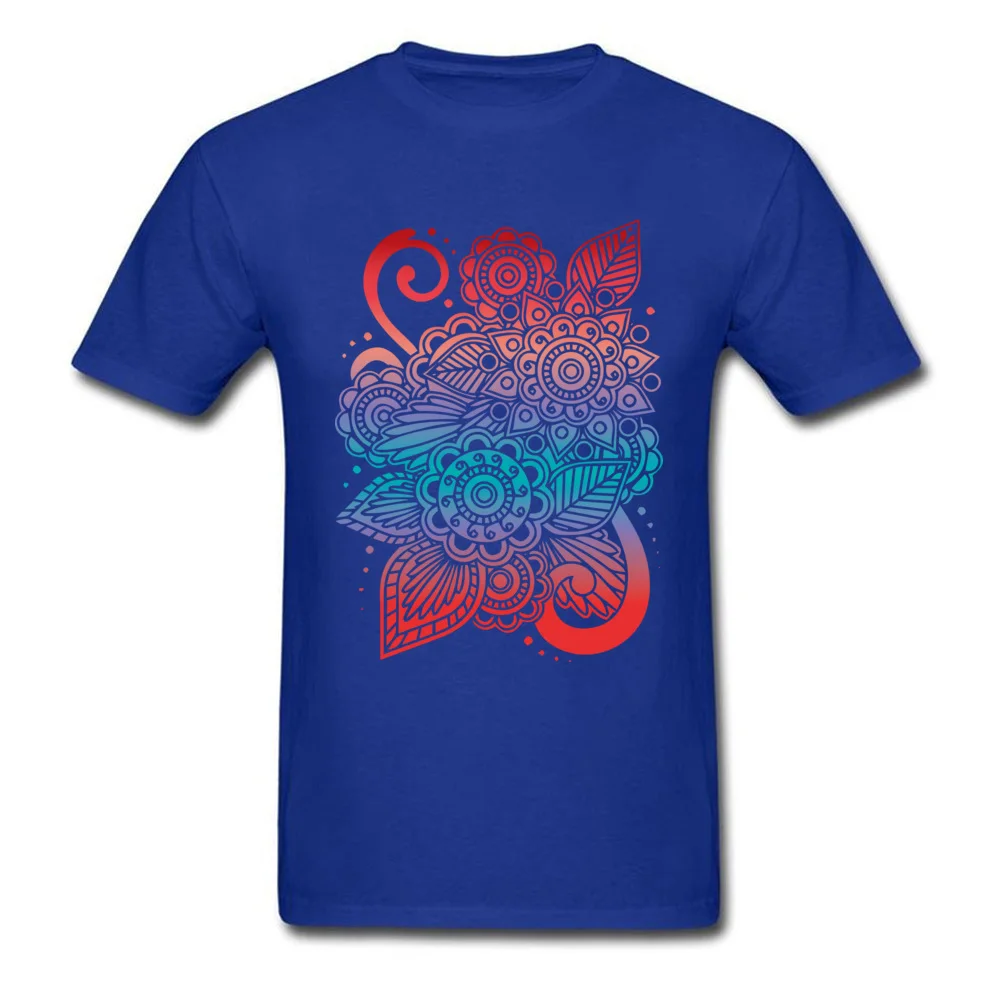Normal Colorful Flower Ornaments Short Sleeve ostern Day Tops Shirt Newest Round Neck 100% Cotton Fabric Tee-Shirt Mens T Shirt Colorful Flower Ornaments blue