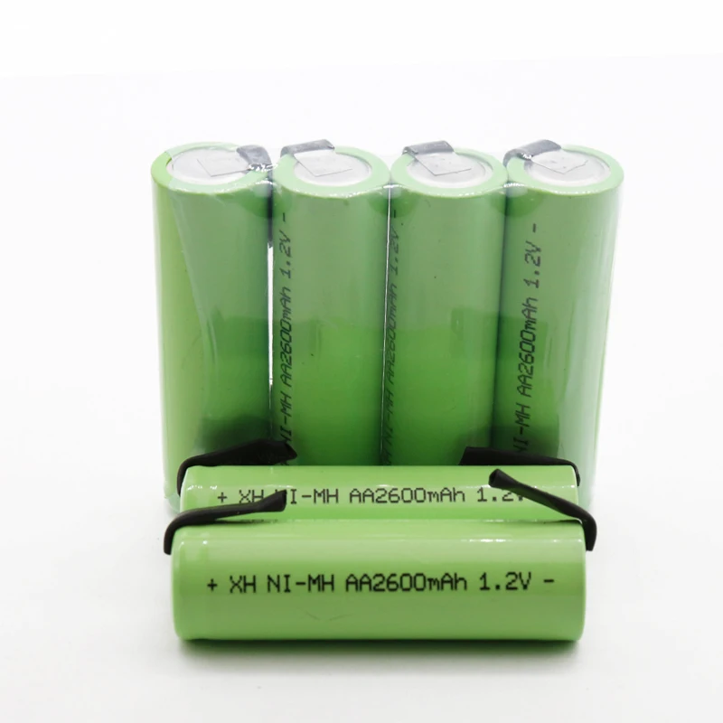 Ni-Mh 1.2V AA rechargeable battery 2600mah nimh cell Green shell with welding tabs for Philips electric shaver razor toothbrush images - 6