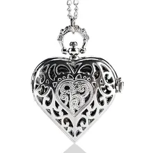 Fashion Silver Heart Shape Fob Quartz Pendant Pocket Watch With Necklace Chain Free Shipping fashion style pocket watch pendant necklace