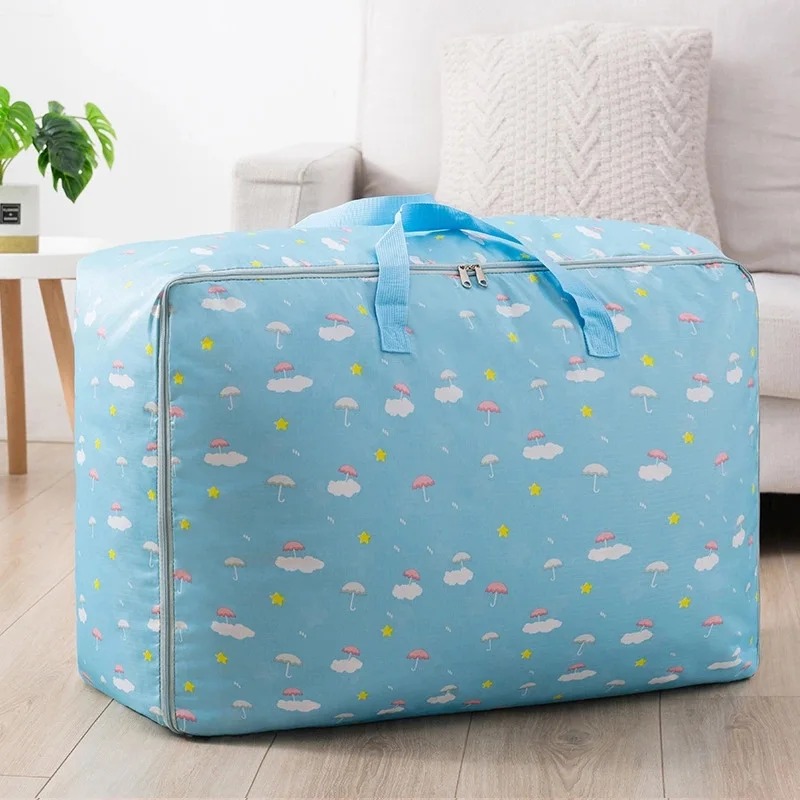Сумка для хранения из плотной ткани Оксфорд, переносная багажная сумка, водонепроницаемый шкаф, органайзер для хранения, коробки для одежды, одеяло, контейнер для хранения - Цвет: Pale blue clouds