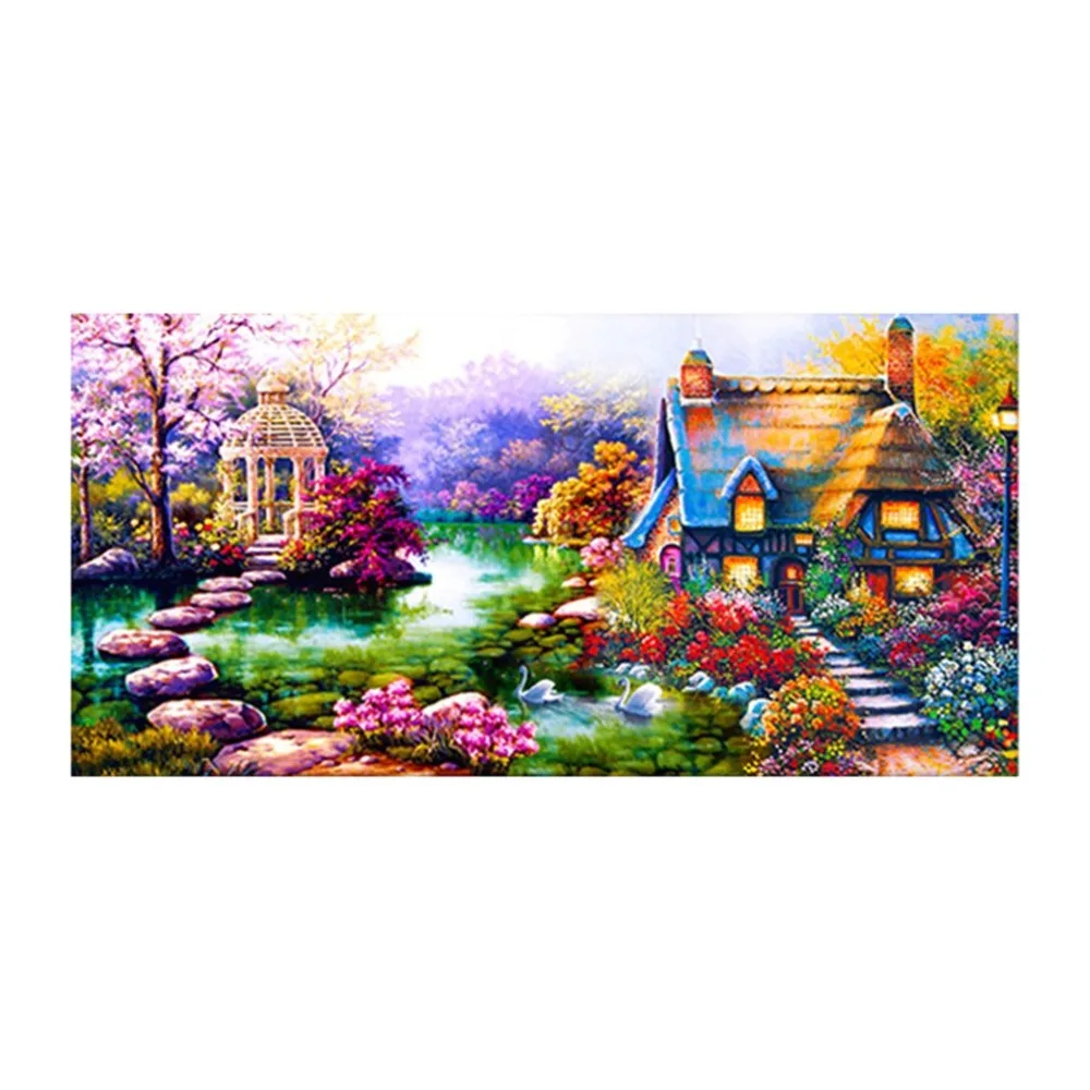 Goedkoop DIY 5D Diamant Moza iuml;ek Landschappen Tuin Lodge Schilderen Borduurpakketten Diamanten Borduurwerk Foto Voor Home Decoratie