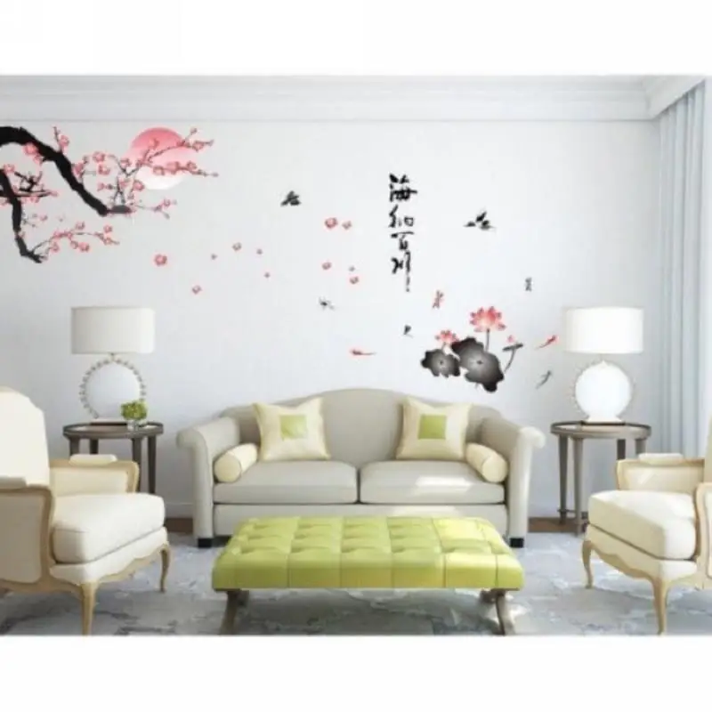 JX-LCLYL Removable Chinese Art DIY Blossom Lotus Flowers Art Decal Vinyl Wall Stickers
