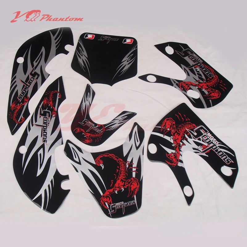KLX110 Dirt Pit Bike parts 3m graphics Decals Sticker Kit For KX65 KLX110 DRZ110 Dirt Pit Bikes