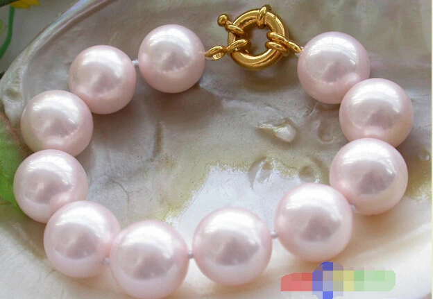 

8" 16mm round pink SOUTH SEA SHELL PEARL bracelet p2445 @^Noble style Natural Fine jewe FREE SHIPPING