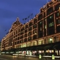 Low angle view of buildings lit up at night  Harrods  London  England Poster Print (18 x 7)