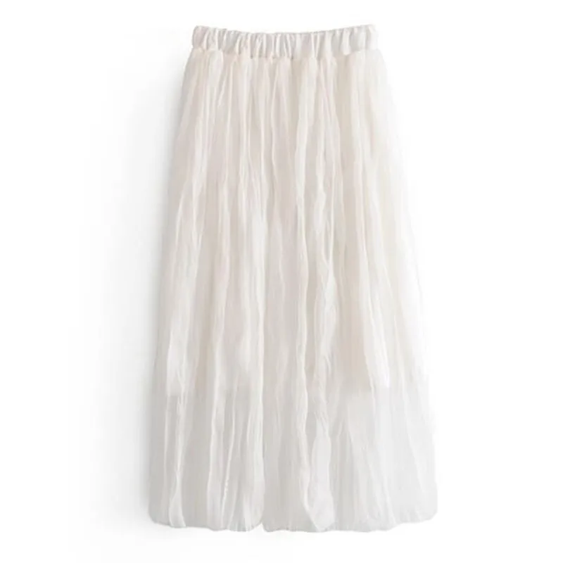 2019  Women Retro Black White Wrinkle Pleated Skirt Vintage Elastic Waist Mid-Calf Swing Skirts With Lined