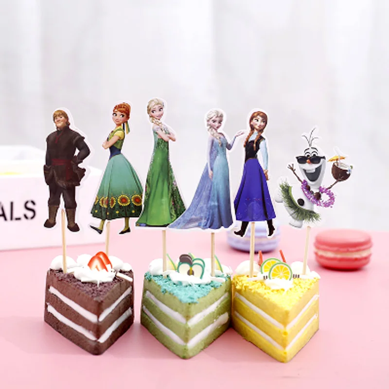 

24pcs/lot Birthday Party Events Decorate Elsa Anna Theme Cupcake Toppers with Sticks Baby Shower Kids Boys Favors Cake Topper