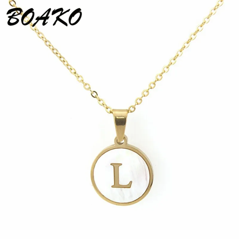 BOAKO Stainless Steel Letter Necklace Gold Disc Pendant Necklace 2019 Personality Initial ...